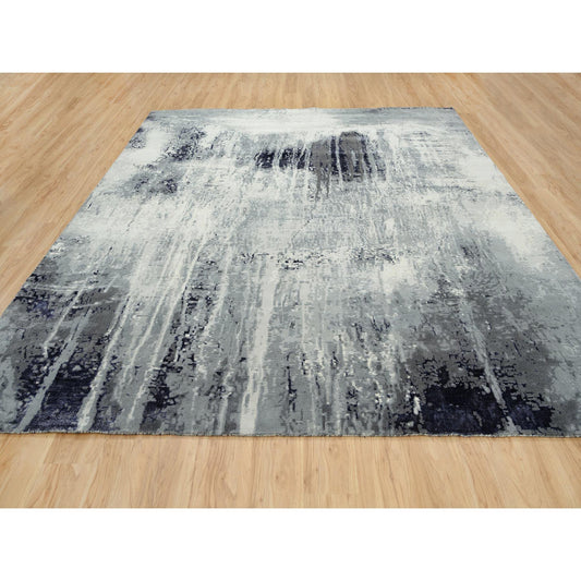 Modern and Contemporary Wool & Silk Hand Knotted Rug Black No Border 10.0X10.0 -O063808