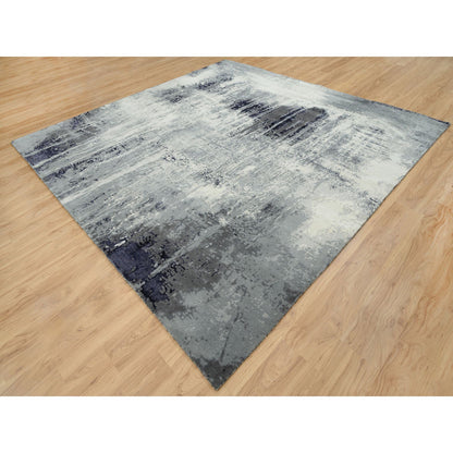 Modern and Contemporary Wool & Silk Hand Knotted Rug Black No Border 10.0X10.0 -O063808