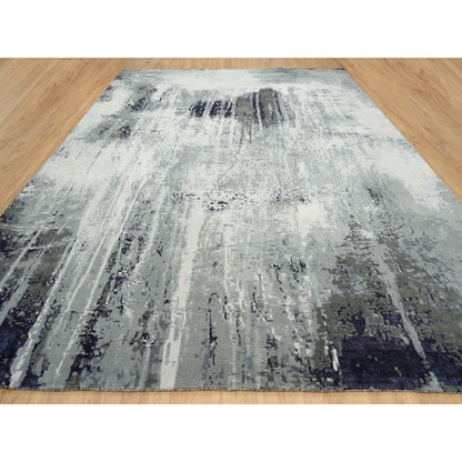 Modern and Contemporary Wool & Silk Hand Knotted Rug Black 12.1x15.0 -O063809