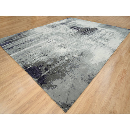 Modern and Contemporary Wool & Silk Hand Knotted Rug Black 12.1x15.0 -O063809