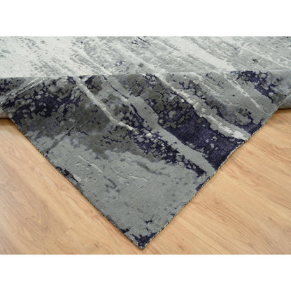Modern and Contemporary Wool & Silk Hand Knotted Rug Black 12.1x15.0 -O063809