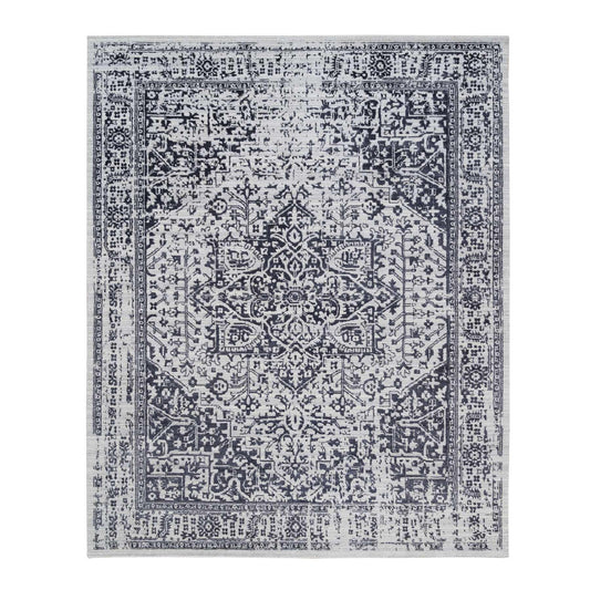 Heriz Wool & Silk Hand Loomed Rug Black Ivory 8.0X10.0 -O063810