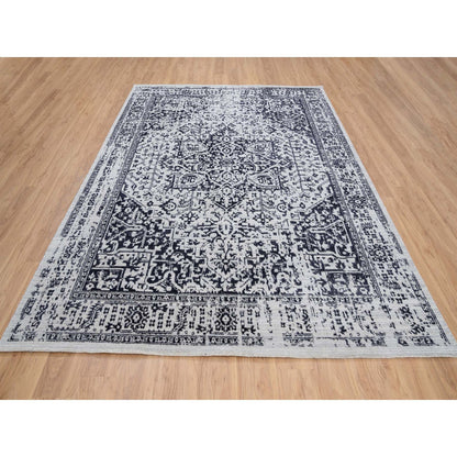 Heriz Wool & Silk Hand Loomed Rug Black Ivory 8.0X10.0 -O063810