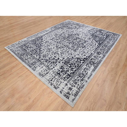 Heriz Wool & Silk Hand Loomed Rug Black Ivory 8.0X10.0 -O063810