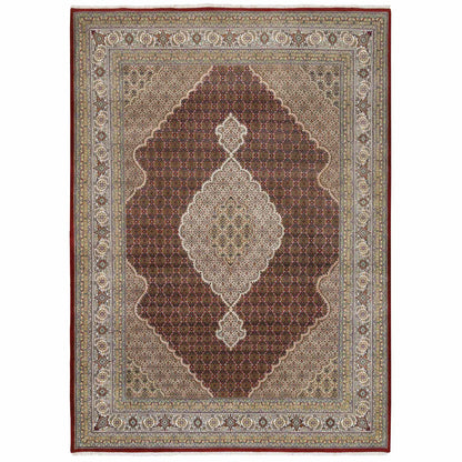 Fine Oriental Wool Hand Knotted Rug Red Ivory 9.0X12.5 -O063815