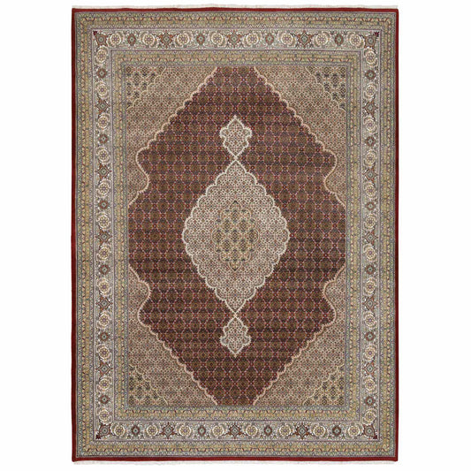 Fine Oriental Wool Hand Knotted Rug Red Ivory 9.0X12.5 -O063815