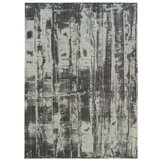 Modern and Contemporary Wool & Silk Hand Loomed Rug Black No Border 12.0X18.1 -O063821