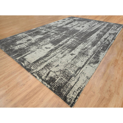 Modern and Contemporary Wool & Silk Hand Loomed Rug Black No Border 12.0X18.1 -O063821