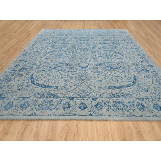 Transitional Wool & Silk Hand Loomed Rug Blue No Border 11.10X12.0 -O063822