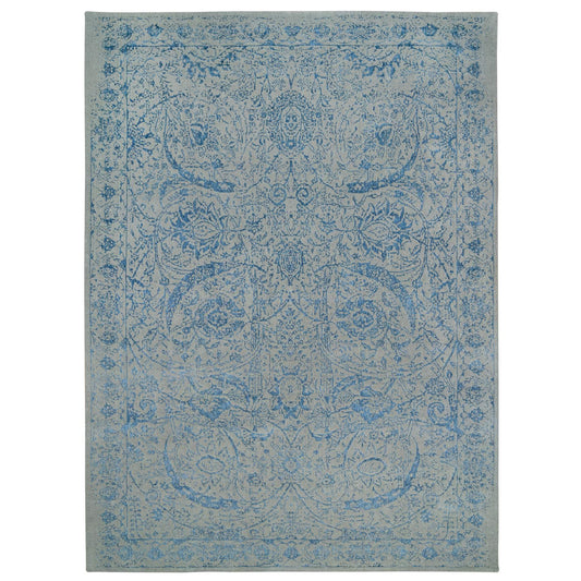 Transitional Wool & Silk Hand Loomed Rug Blue No Border 11.10X18.0 -O063823