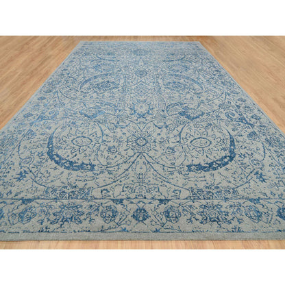 Transitional Wool & Silk Hand Loomed Rug Blue No Border 11.10X18.0 -O063823