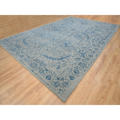 Transitional Wool & Silk Hand Loomed Rug Blue No Border 11.10X18.0 -O063823