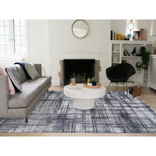 Modern and Contemporary Wool & Silk Hand Loomed Rug Black No Border 9.0X11.10 -O063826