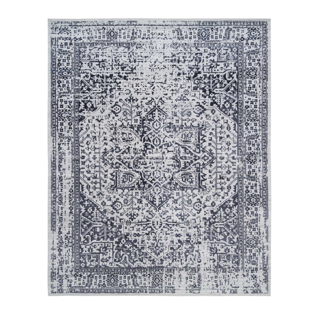 Black 8'10" x 11'10" Heriz Handloom Wool/Silk Rug -O063827