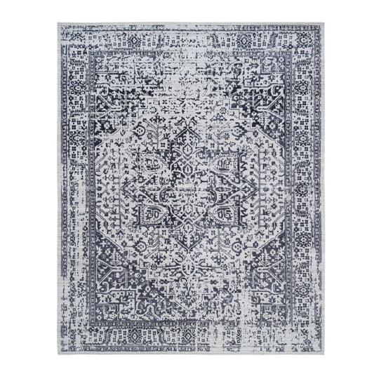 Heriz Wool & Silk Hand Loomed Rug Black Ivory 8.10X11.10 -O063827