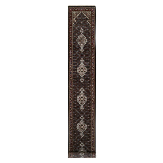 Fine Oriental Wool Hand Knotted Rug Black Red 2.5X16.10 -O063839