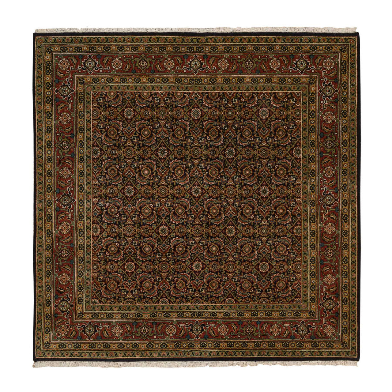Fine Oriental Wool Hand Knotted Rug Black Red 5.8X5.9 -O063843