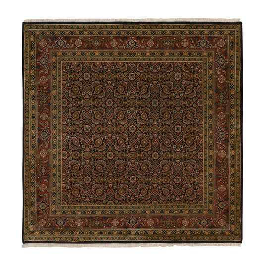 Fine Oriental Wool Hand Knotted Rug Black Red 5.8X5.9 -O063843