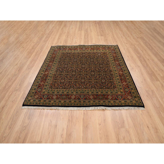 Fine Oriental Wool Hand Knotted Rug Black Red 5.8X5.9 -O063843