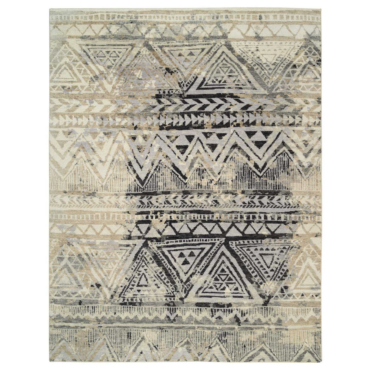 Black 9'1" x 12'0" Modern and Contemporary Hand knotted Wool Rug - Sku: O063875