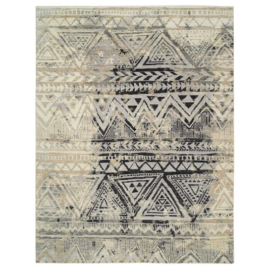 Modern and Contemporary Wool Hand Knotted Rug Black No Border 9.1X12.0 -O063875