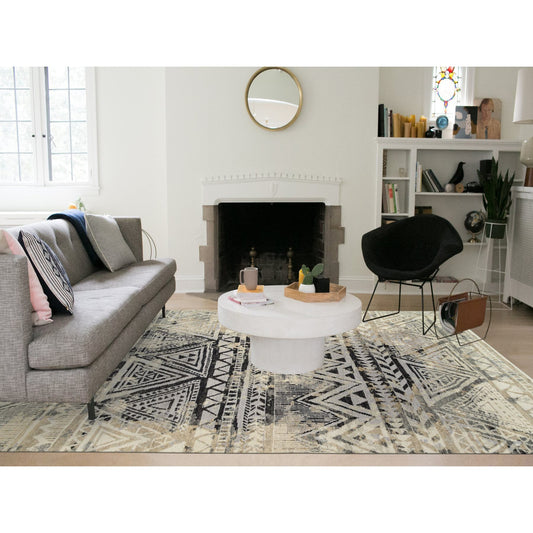 Modern and Contemporary Wool Hand Knotted Rug Black No Border 9.1X12.0 -O063875