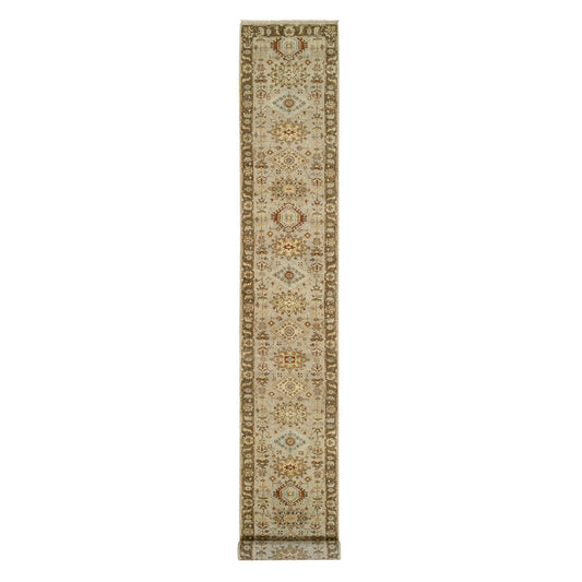 Heriz Wool Hand Knotted Rug Grey Brown 2.6X18.0 -O063878