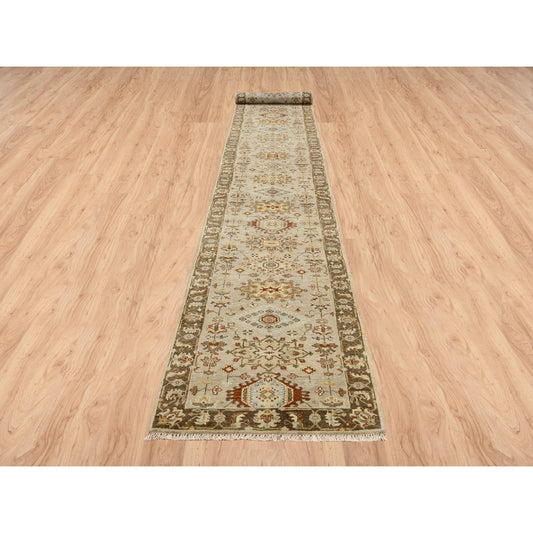 Heriz Wool Hand Knotted Rug Grey Brown 2.6X18.0 -O063878