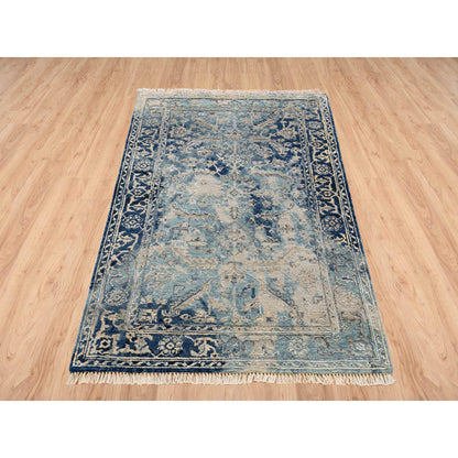 Transitional Wool & Silk Hand Knotted Rug Blue Navy Blue 3.1X5.0 -O063880