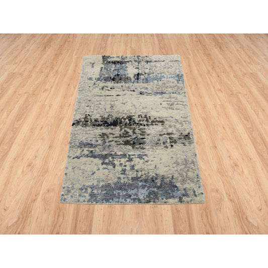 Modern and Contemporary Wool & Silk Hand Knotted Rug Grey No Border 2.0X3.0 -O063886