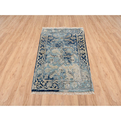 Transitional Wool & Silk Hand Knotted Rug Blue Navy Blue 2.0X3.1 -O063888