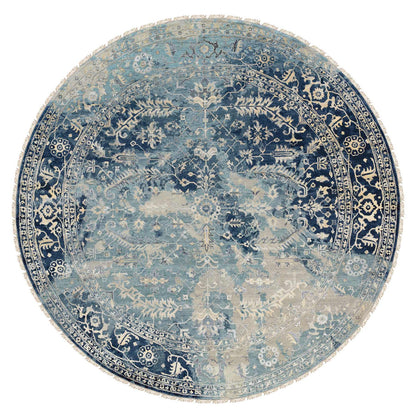 Transitional Wool & Silk Hand Knotted Rug Blue Navy Blue 11.10X11.10 -O063893