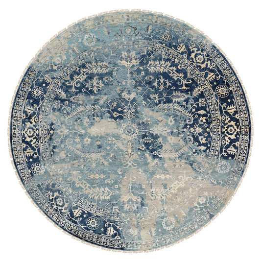 Transitional Wool & Silk Hand Knotted Rug Blue Navy Blue 11.10X11.10 -O063893