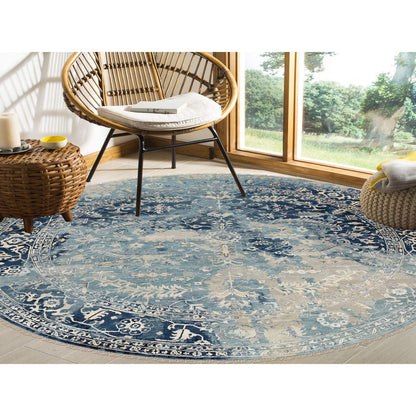 Transitional Wool & Silk Hand Knotted Rug Blue Navy Blue 11.10X11.10 -O063893