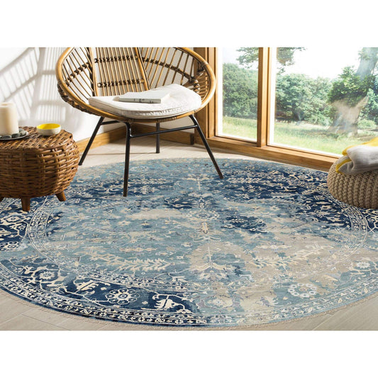 Transitional Wool & Silk Hand Knotted Rug Blue Navy Blue 11.10X11.10 -O063893