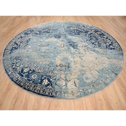 Transitional Wool & Silk Hand Knotted Rug Blue Navy Blue 11.10X11.10 -O063893