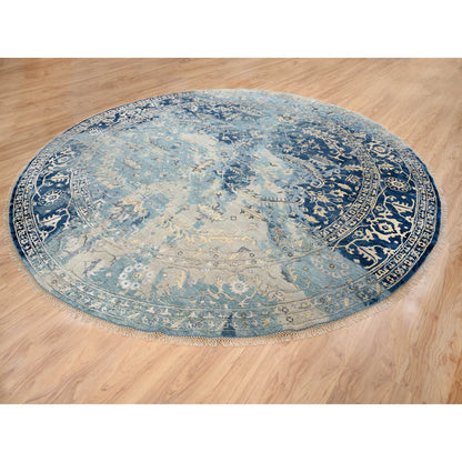 Transitional Wool & Silk Hand Knotted Rug Blue Navy Blue 11.10X11.10 -O063893