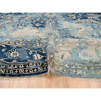 Transitional Wool & Silk Hand Knotted Rug Blue Navy Blue 11.10X11.10 -O063893