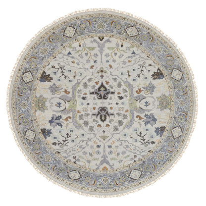 Oushak And Peshawar Wool Hand Knotted Rug Grey Silver Blue 8.9X8.9 -O063894