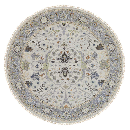 Oushak And Peshawar Wool Hand Knotted Rug Grey Silver Blue 8.9X8.9 -O063894