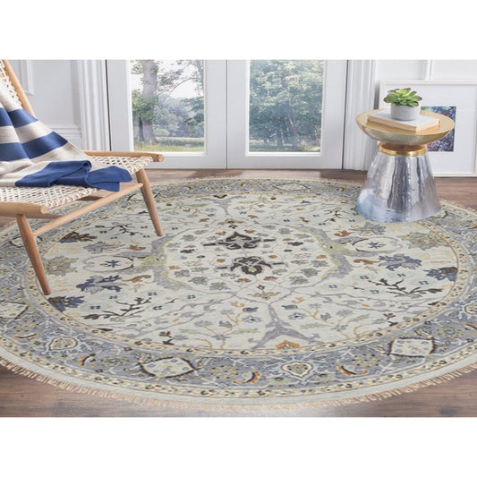 Oushak And Peshawar Wool Hand Knotted Rug Grey Silver Blue 8.9X8.9 -O063894