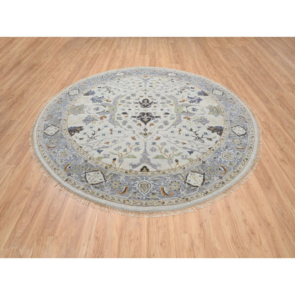 Oushak And Peshawar Wool Hand Knotted Rug Grey Silver Blue 8.9X8.9 -O063894