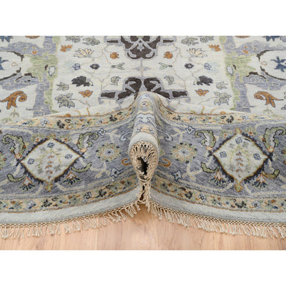 Oushak And Peshawar Wool Hand Knotted Rug Grey Silver Blue 8.9X8.9 -O063894