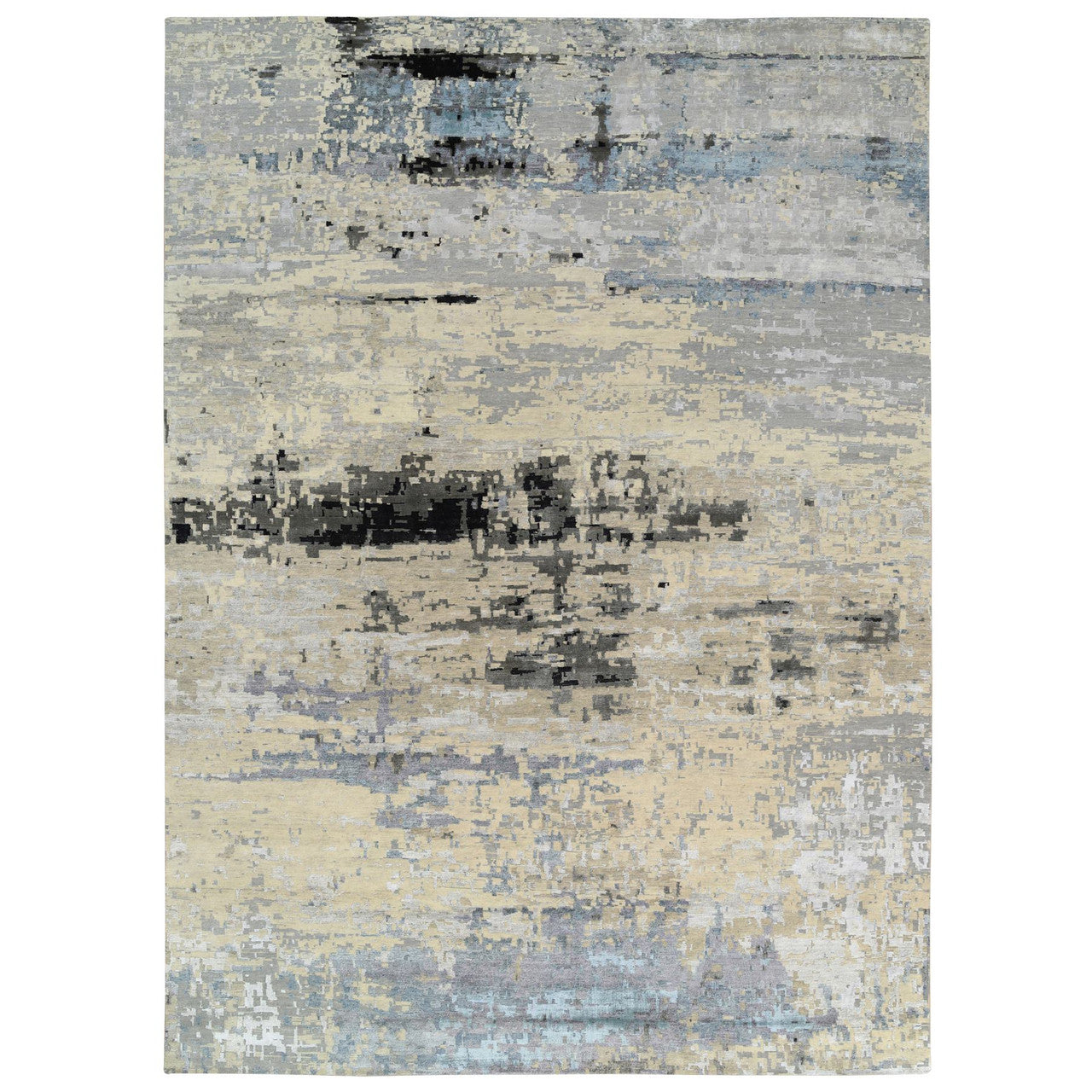 Gray 12'0" x 17'9" Modern and Contemporary Hand knotted Wool/Silk Rug - Sku: O063895