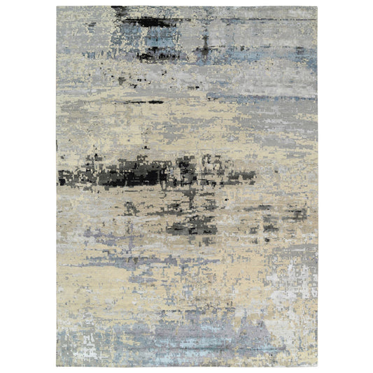Modern and Contemporary Wool & Silk Hand Knotted Rug Grey No Border 12.0X17.9 -O063895