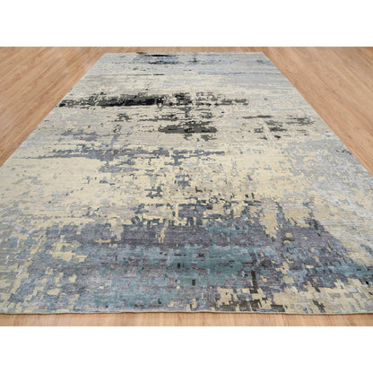 Modern and Contemporary Wool & Silk Hand Knotted Rug Grey No Border 12.0X17.9 -O063895