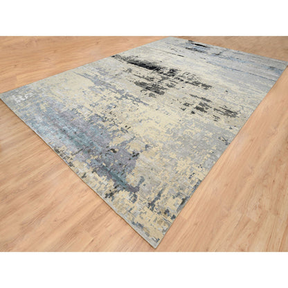 Modern and Contemporary Wool & Silk Hand Knotted Rug Grey No Border 12.0X17.9 -O063895