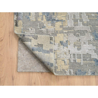 Modern and Contemporary Wool & Silk Hand Knotted Rug Grey No Border 12.0X17.9 -O063895