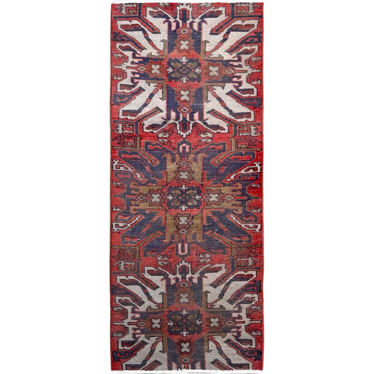 Overdyed & Vintage Wool Hand Knotted Rug Red 2.1x5.4 -O0638