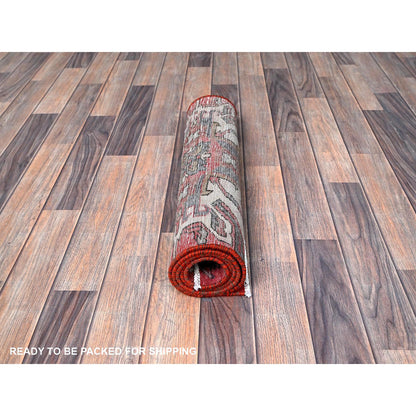 Overdyed & Vintage Wool Hand Knotted Rug Red 2.1x5.4 -O0638